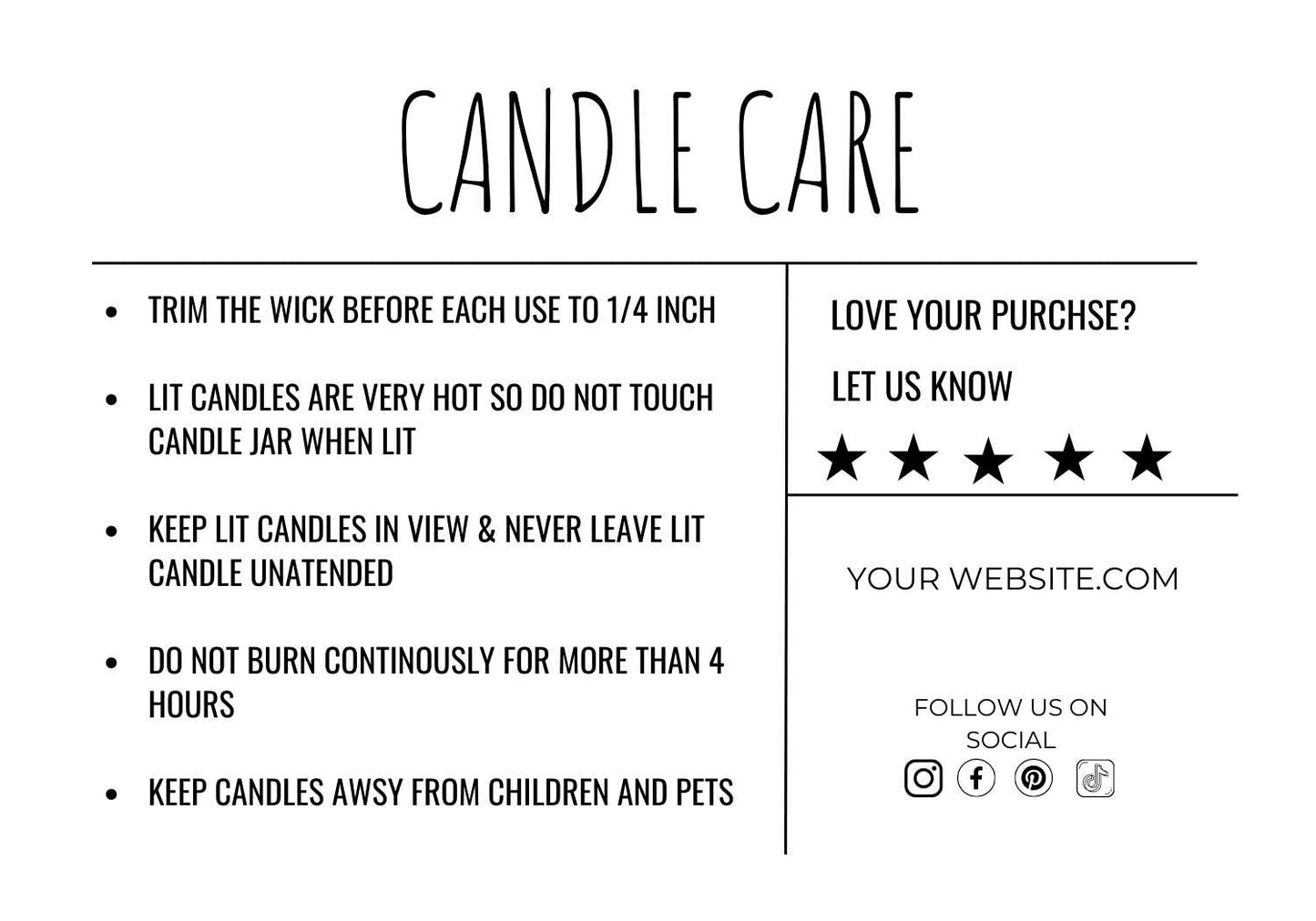 Shabby Chic- Candle Care Card